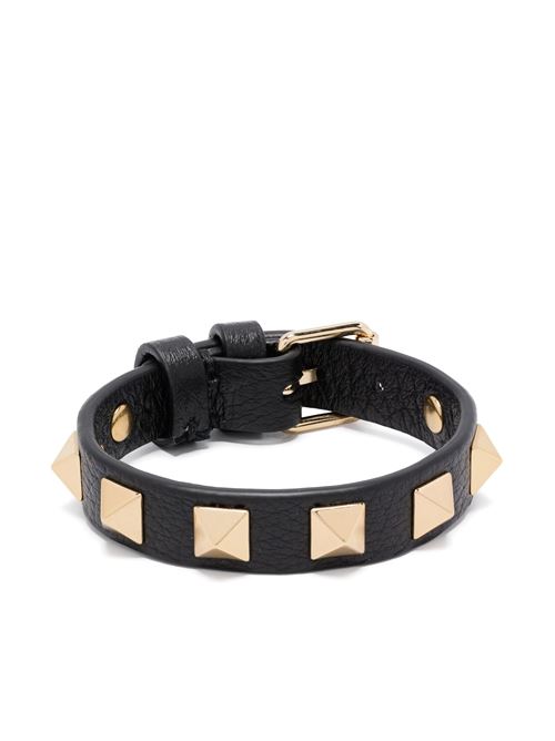 ROCKSTUD BRACELET IN BLACK RUTHENIUM FINISHED LEATHER AND STUDS VALENTINO GARAVANI | 6W2J0X53HAU0NO